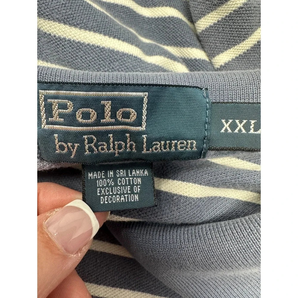 Polo Ralph Lauren Men XXL Blue/Grey Striped Short Sleeve Polo Yellow Pony Cotton